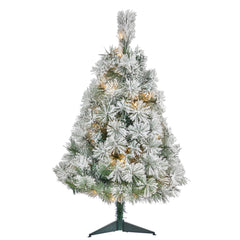 3’ Flocked Oregon Pine Artificial Christmas Tree with 50 Clear Lights and 113 Bendable Branches - Ornate Home