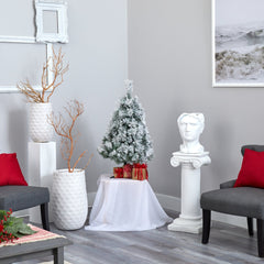 3’ Flocked Oregon Pine Artificial Christmas Tree with 50 Clear Lights and 113 Bendable Branches - Ornate Home