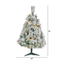3’ Flocked Oregon Pine Artificial Christmas Tree with 50 Clear Lights and 113 Bendable Branches - Ornate Home