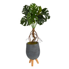 3’ Monstera Artificial Arrangement in Gray Planter with Stand - Ornate Home