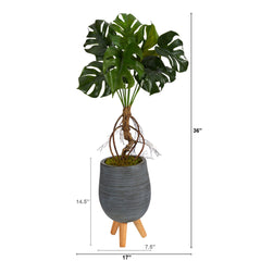 3’ Monstera Artificial Arrangement in Gray Planter with Stand - Ornate Home