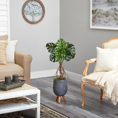 3’ Monstera Artificial Arrangement in Gray Planter with Stand - Ornate Home