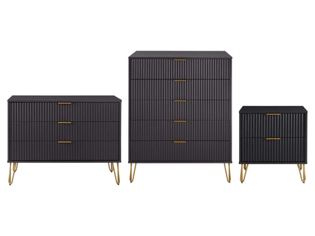 3-Piece DUMBO 5-Drawer Tall Dresser, DUMBO 3-Drawer Standard Dresser and DUMBO Nightstand 2.0 in Black - Ornate Home