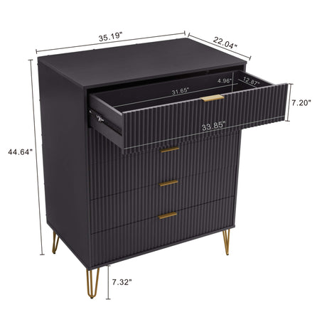 3-Piece DUMBO 5-Drawer Tall Dresser, DUMBO 3-Drawer Standard Dresser and DUMBO Nightstand 2.0 in Black - Ornate Home