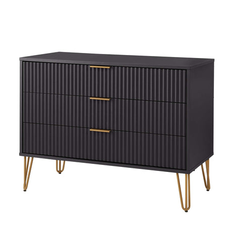 3-Piece DUMBO 5-Drawer Tall Dresser, DUMBO 3-Drawer Standard Dresser and DUMBO Nightstand 2.0 in Black - Ornate Home