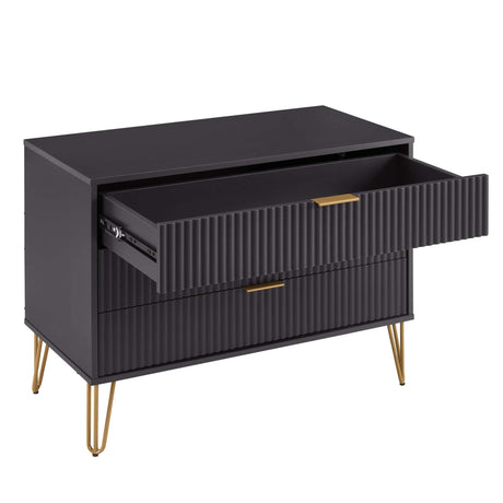 3-Piece DUMBO 5-Drawer Tall Dresser, DUMBO 3-Drawer Standard Dresser and DUMBO Nightstand 2.0 in Black - Ornate Home