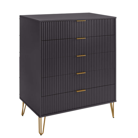 3-Piece DUMBO 5-Drawer Tall Dresser, DUMBO 3-Drawer Standard Dresser and DUMBO Nightstand 2.0 in Black - Ornate Home
