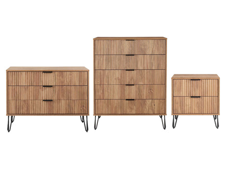 3-Piece DUMBO 5-Drawer Tall Dresser, DUMBO 3-Drawer Standard Dresser and DUMBO Nightstand 2.0 in Golden Brown - Ornate Home