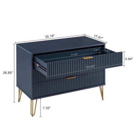 3-Piece DUMBO 5-Drawer Tall Dresser, DUMBO 3-Drawer Standard Dresser and DUMBO Nightstand 2.0 in Midnight Blue - Ornate Home