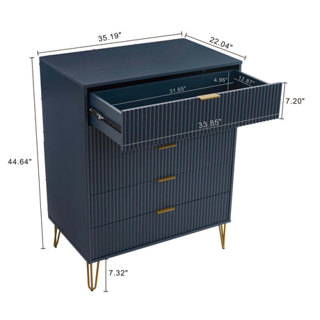 3-Piece DUMBO 5-Drawer Tall Dresser, DUMBO 3-Drawer Standard Dresser and DUMBO Nightstand 2.0 in Midnight Blue - Ornate Home