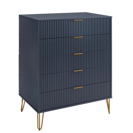 3-Piece DUMBO 5-Drawer Tall Dresser, DUMBO 3-Drawer Standard Dresser and DUMBO Nightstand 2.0 in Midnight Blue - Ornate Home