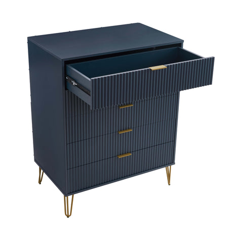 3-Piece DUMBO 5-Drawer Tall Dresser, DUMBO 3-Drawer Standard Dresser and DUMBO Nightstand 2.0 in Midnight Blue - Ornate Home