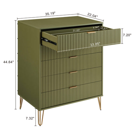 3-Piece DUMBO 5-Drawer Tall Dresser, DUMBO 3-Drawer Standard Dresser and DUMBO Nightstand 2.0 in Olive Green - Ornate Home