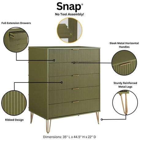 3-Piece DUMBO 5-Drawer Tall Dresser, DUMBO 3-Drawer Standard Dresser and DUMBO Nightstand 2.0 in Olive Green - Ornate Home