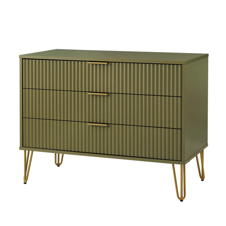 3-Piece DUMBO 5-Drawer Tall Dresser, DUMBO 3-Drawer Standard Dresser and DUMBO Nightstand 2.0 in Olive Green - Ornate Home