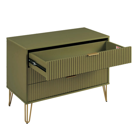 3-Piece DUMBO 5-Drawer Tall Dresser, DUMBO 3-Drawer Standard Dresser and DUMBO Nightstand 2.0 in Olive Green - Ornate Home