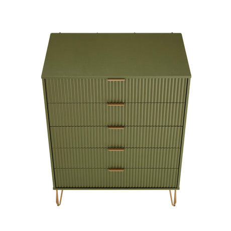 3-Piece DUMBO 5-Drawer Tall Dresser, DUMBO 3-Drawer Standard Dresser and DUMBO Nightstand 2.0 in Olive Green - Ornate Home
