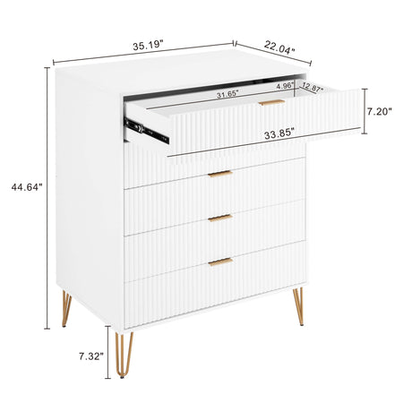 3-Piece DUMBO 5-Drawer Tall Dresser, DUMBO 3-Drawer Standard Dresser and DUMBO Nightstand 2.0 in White - Ornate Home