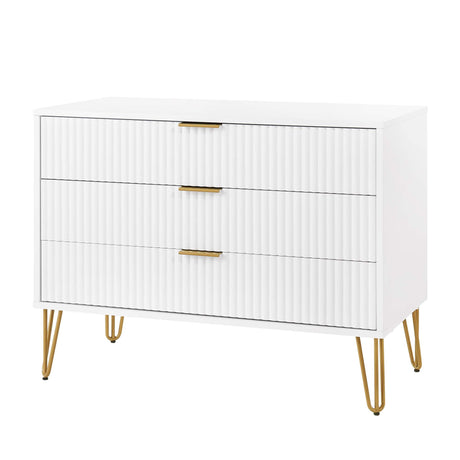3-Piece DUMBO 5-Drawer Tall Dresser, DUMBO 3-Drawer Standard Dresser and DUMBO Nightstand 2.0 in White - Ornate Home