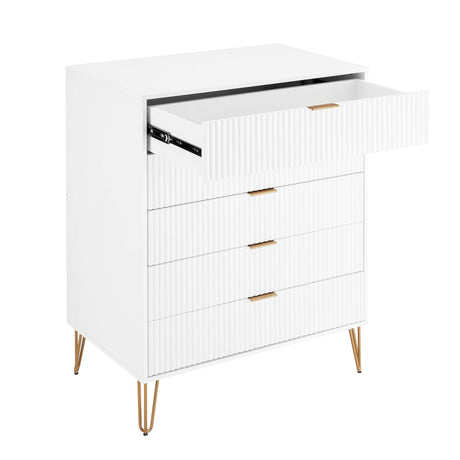 3-Piece DUMBO 5-Drawer Tall Dresser, DUMBO 3-Drawer Standard Dresser and DUMBO Nightstand 2.0 in White - Ornate Home