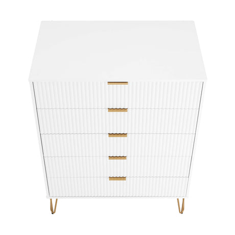 3-Piece DUMBO 5-Drawer Tall Dresser, DUMBO 3-Drawer Standard Dresser and DUMBO Nightstand 2.0 in White - Ornate Home