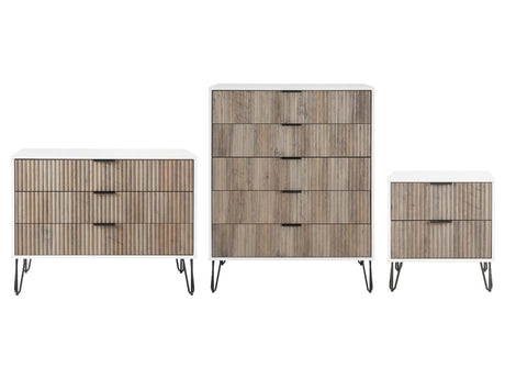 3-Piece DUMBO 5-Drawer Tall Dresser, DUMBO 3-Drawer Standard Dresser and DUMBO Nightstand 2.0 in White and Grey - Ornate Home