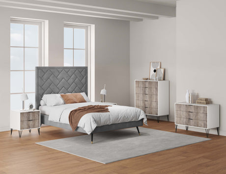 3-Piece DUMBO 5-Drawer Tall Dresser, DUMBO 3-Drawer Standard Dresser and DUMBO Nightstand 2.0 in White and Grey - Ornate Home