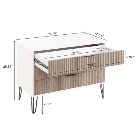 3-Piece DUMBO 5-Drawer Tall Dresser, DUMBO 3-Drawer Standard Dresser and DUMBO Nightstand 2.0 in White and Grey - Ornate Home