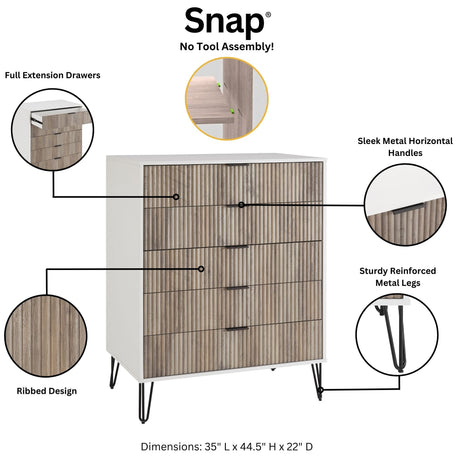 3-Piece DUMBO 5-Drawer Tall Dresser, DUMBO 3-Drawer Standard Dresser and DUMBO Nightstand 2.0 in White and Grey - Ornate Home