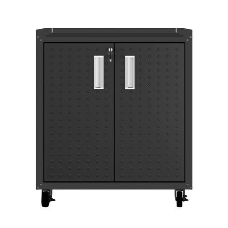 3-Piece Fortress Mobile Space-Saving Garage Cabinet and Worktable 1.0 in Charcoal Grey - Ornate Home