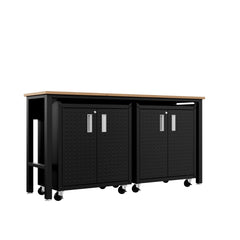 3-Piece Fortress Mobile Space-Saving Garage Cabinet and Worktable 1.0 in Charcoal Grey - Ornate Home