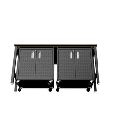 3-Piece Fortress Mobile Space-Saving Garage Cabinet and Worktable 1.0 in Charcoal Grey - Ornate Home