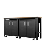 3-Piece Fortress Mobile Space-Saving Garage Cabinet and Worktable 1.0 in Charcoal Grey - Ornate Home