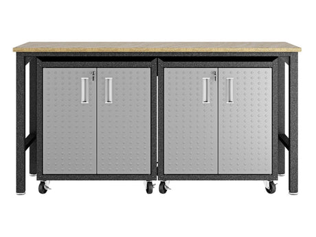 3-Piece Fortress Mobile Space-Saving Garage Cabinet and Worktable 1.0 in Grey - Ornate Home