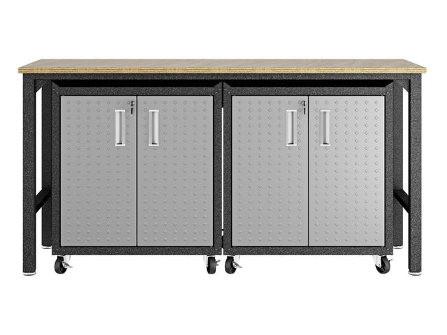 3-Piece Fortress Mobile Space-Saving Garage Cabinet and Worktable 1.0 in Grey - Ornate Home
