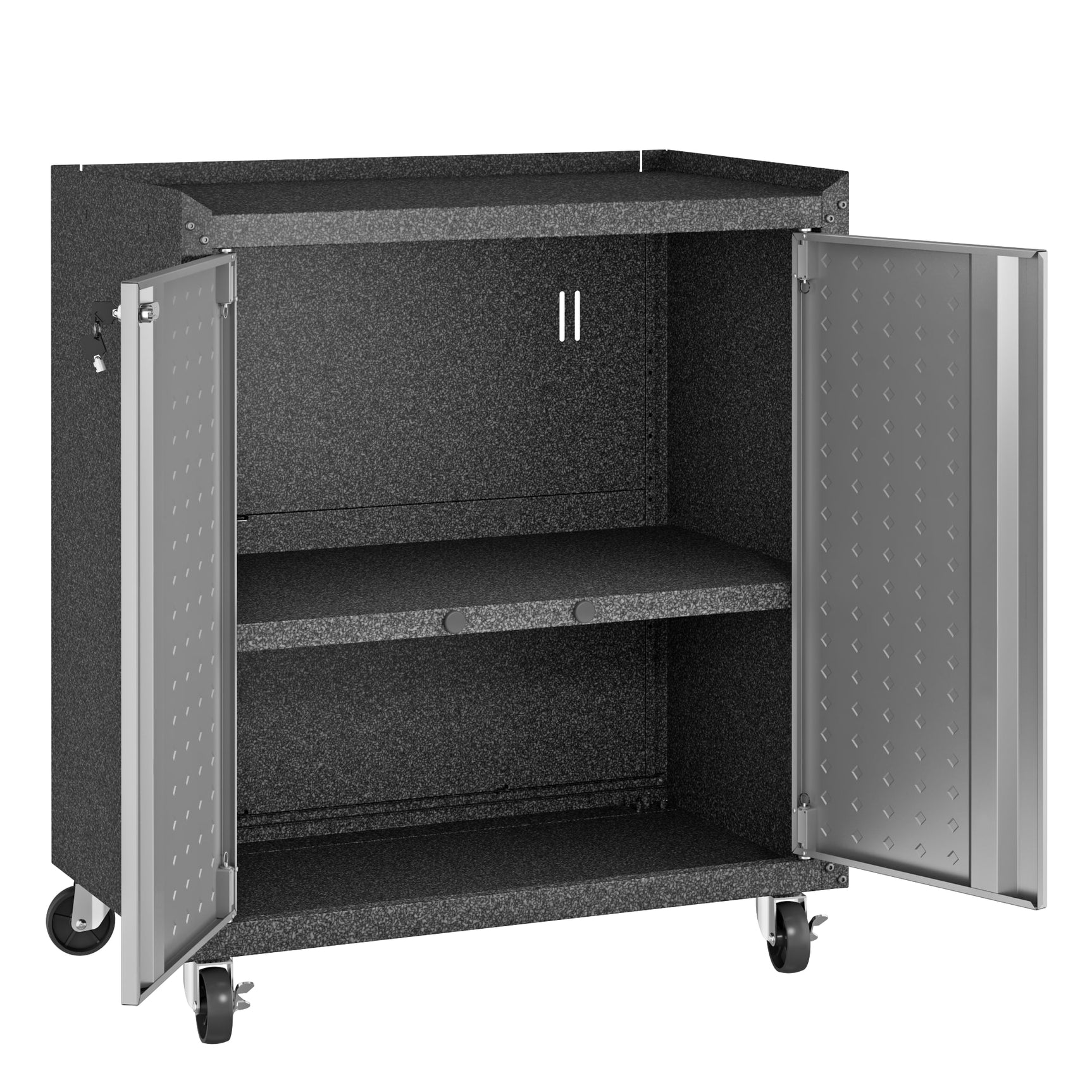 3-Piece Fortress Mobile Space-Saving Garage Cabinet and Worktable 1.0 in Grey - Ornate Home