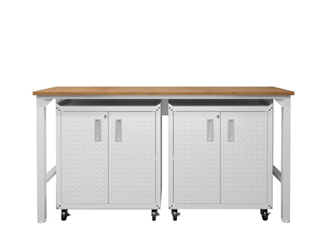 3-Piece Fortress Mobile Space-Saving Garage Cabinet and Worktable 1.0 in White - Ornate Home