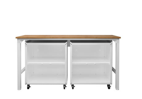 3-Piece Fortress Mobile Space-Saving Garage Cabinet and Worktable 1.0 in White - Ornate Home