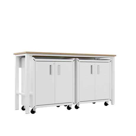 3-Piece Fortress Mobile Space-Saving Garage Cabinet and Worktable 1.0 in White - Ornate Home