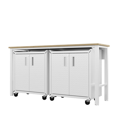 3-Piece Fortress Mobile Space-Saving Garage Cabinet and Worktable 1.0 in White - Ornate Home