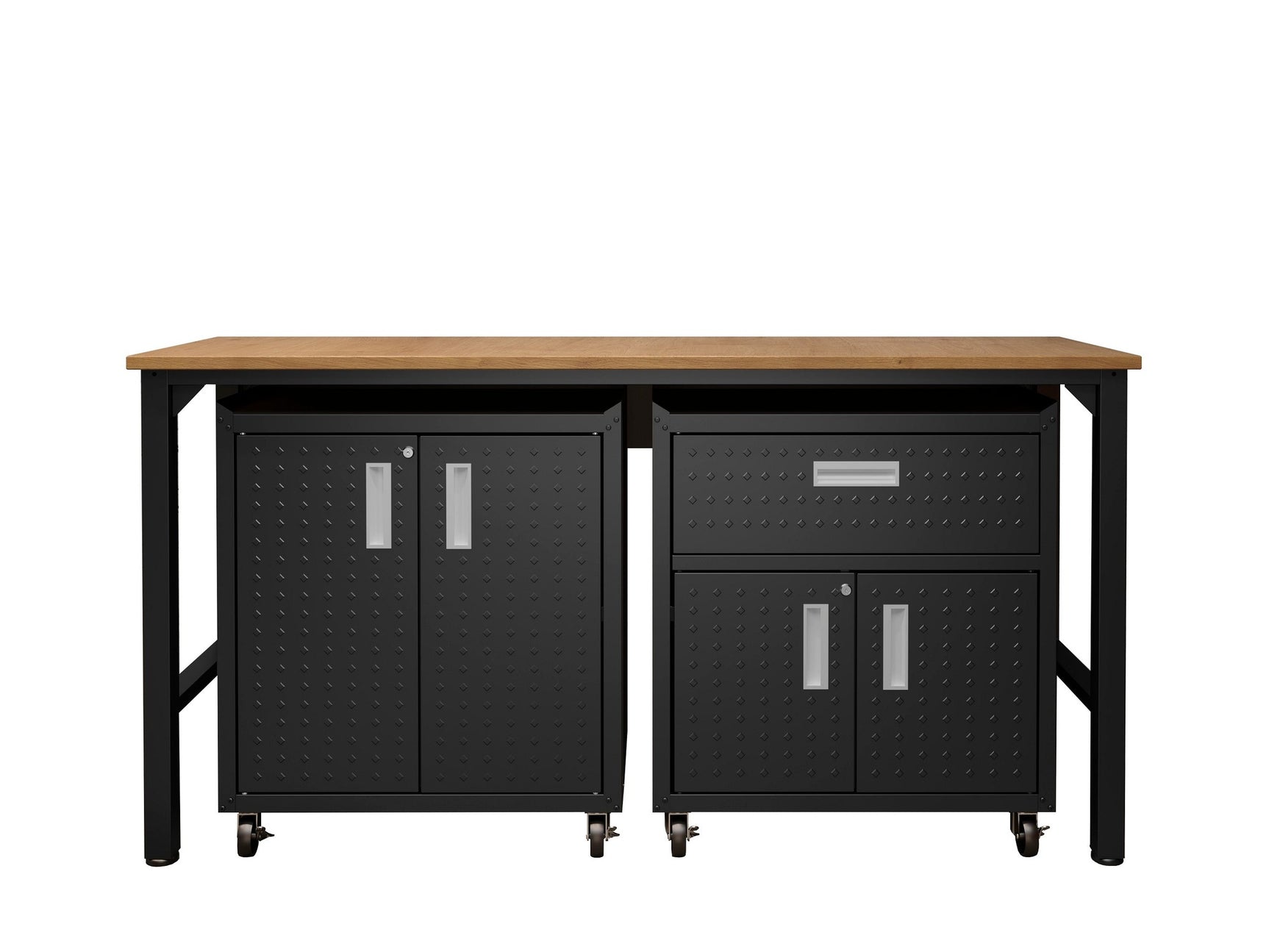 3-Piece Fortress Mobile Space-Saving Garage Cabinet and Worktable 2.0 in Charcoal Grey - Ornate Home