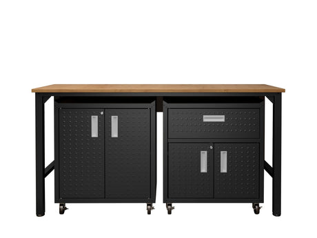 3-Piece Fortress Mobile Space-Saving Garage Cabinet and Worktable 2.0 in Charcoal Grey - Ornate Home