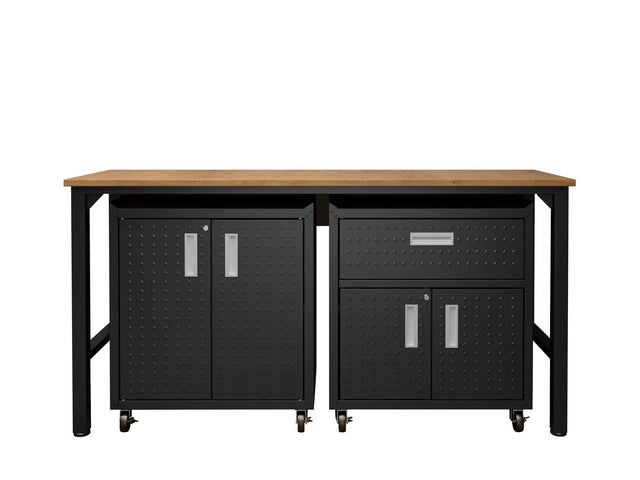 3-Piece Fortress Mobile Space-Saving Garage Cabinet and Worktable 2.0 in Charcoal Grey - Ornate Home