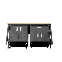 3-Piece Fortress Mobile Space-Saving Garage Cabinet and Worktable 2.0 in Charcoal Grey - Ornate Home