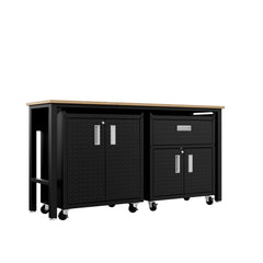 3-Piece Fortress Mobile Space-Saving Garage Cabinet and Worktable 2.0 in Charcoal Grey - Ornate Home