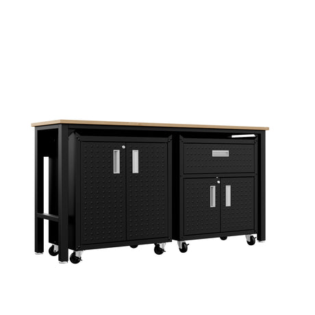 3-Piece Fortress Mobile Space-Saving Garage Cabinet and Worktable 2.0 in Charcoal Grey - Ornate Home