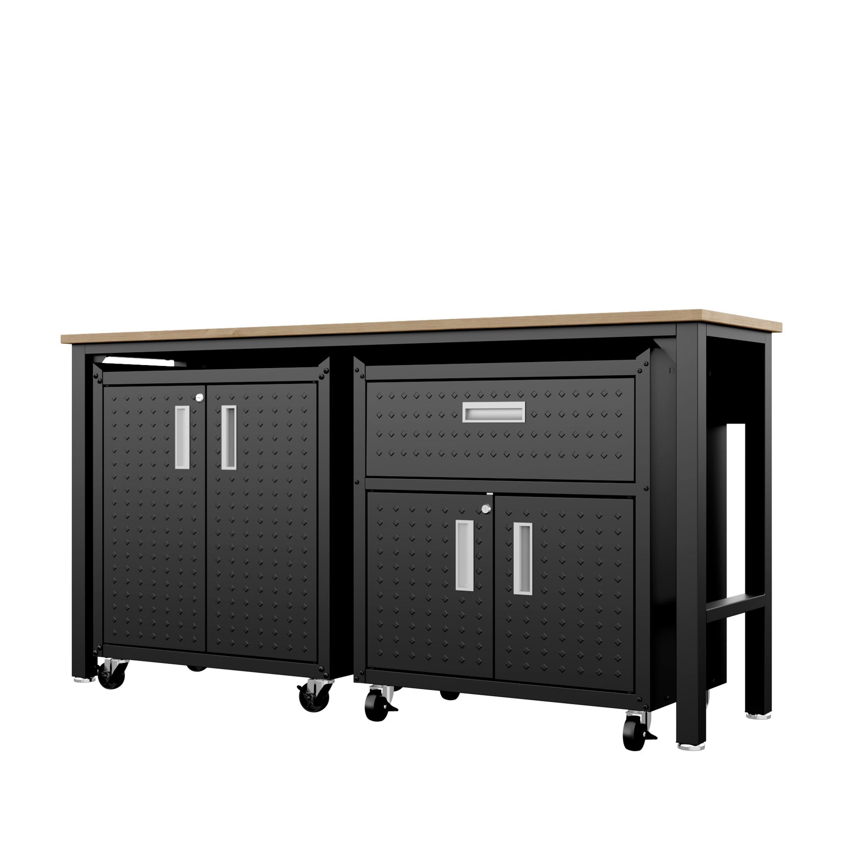 3-Piece Fortress Mobile Space-Saving Garage Cabinet and Worktable 2.0 in Charcoal Grey - Ornate Home