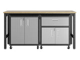 3-Piece Fortress Mobile Space-Saving Garage Cabinet and Worktable 2.0 in Grey - Ornate Home