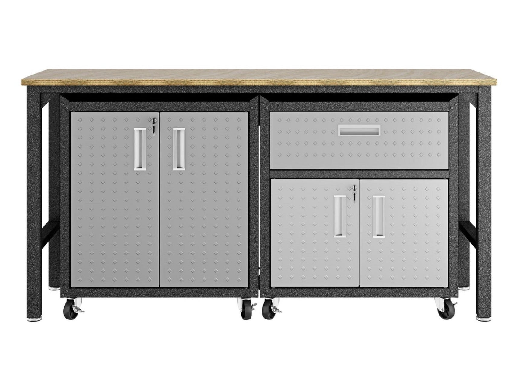 3-Piece Fortress Mobile Space-Saving Garage Cabinet and Worktable 2.0 in Grey - Ornate Home