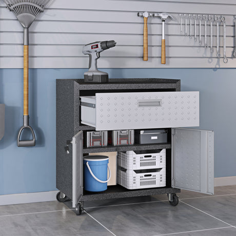 3-Piece Fortress Mobile Space-Saving Garage Cabinet and Worktable 2.0 in Grey - Ornate Home